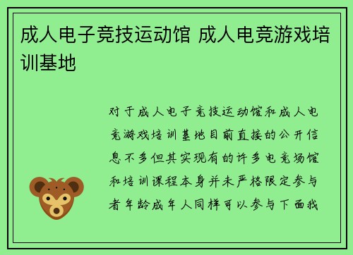 成人电子竞技运动馆 成人电竞游戏培训基地